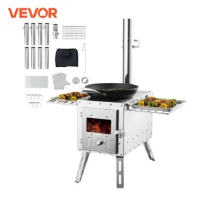 VEVOR Wood Stove 86 inch Stainless Steel   Portable Wood Burning Stove with Chimney Pipes & Gloves with 8 Pipes
